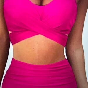 Women’s Two Piece High Waisted Bikini Bathing Suit, Bright Fuchsia, Pink XXL